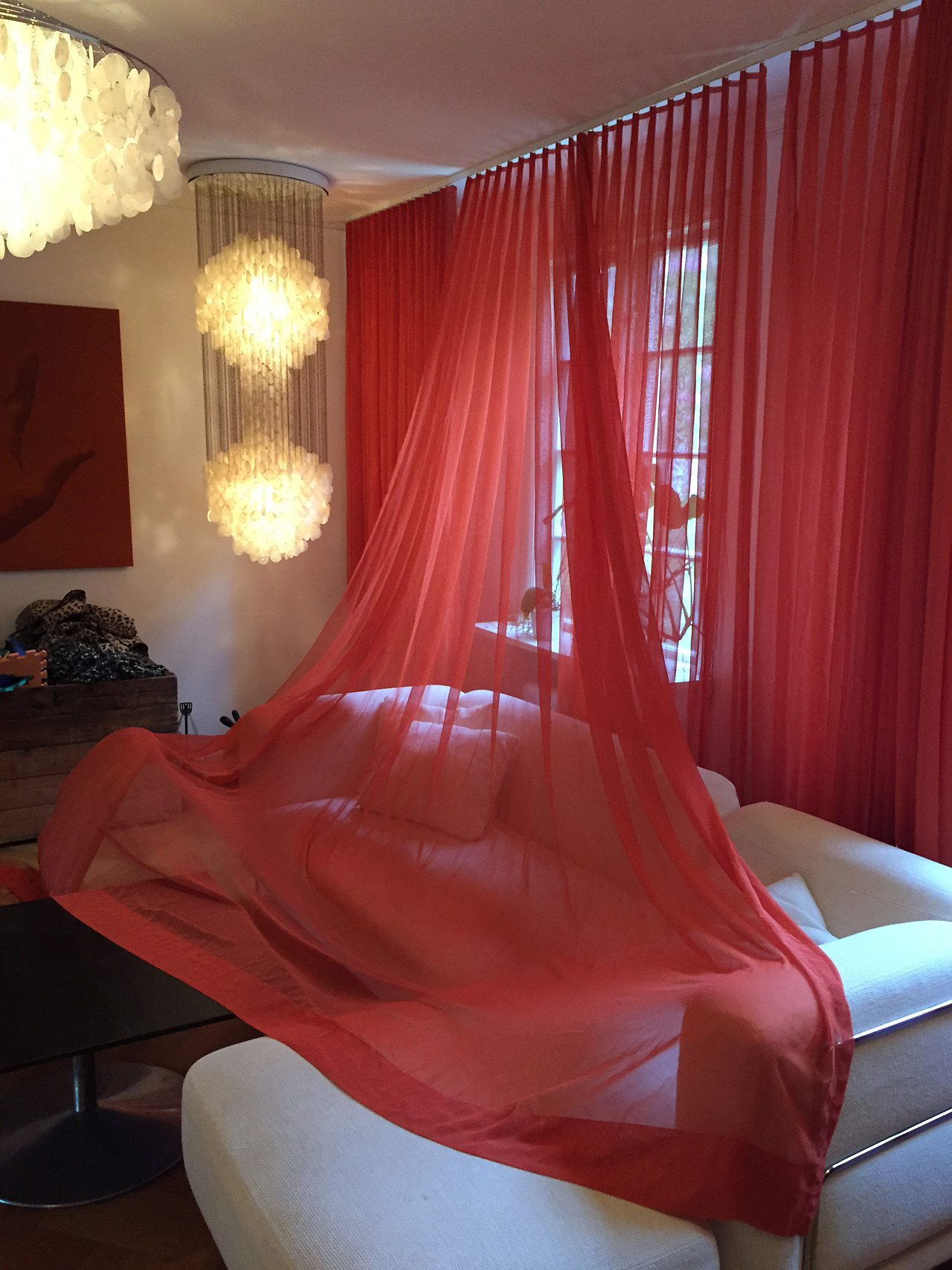orange-red mira tulle curtains